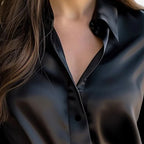 Damen Satinbluse mit langen Ärmeln und klassischem Kragen