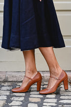 Women's Pumps with Wide Heel, Round Toe, and Adjustable Strap