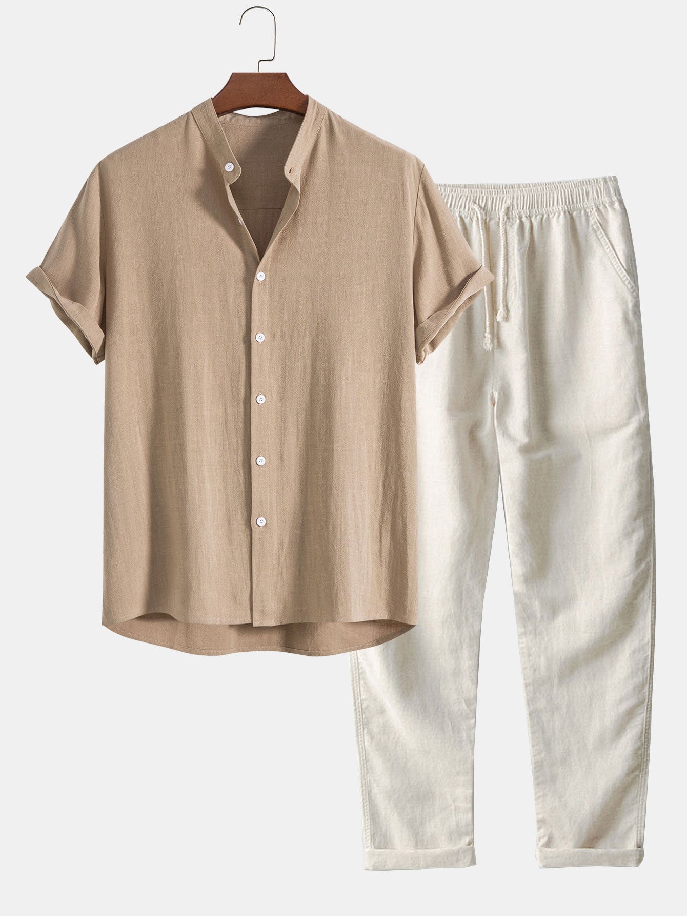 Stylish Men's Set with Stand Collar Shirt and Comfortable Pants