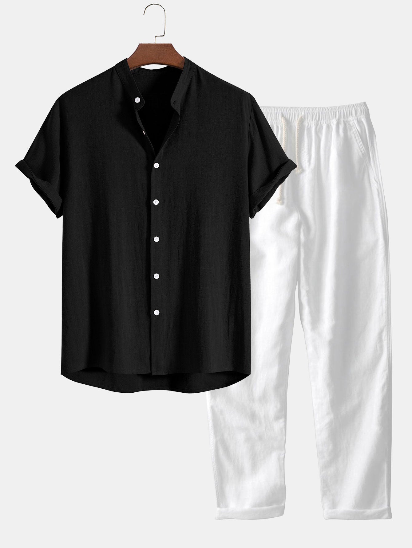 Stylish Men's Set with Stand Collar Shirt and Comfortable Pants