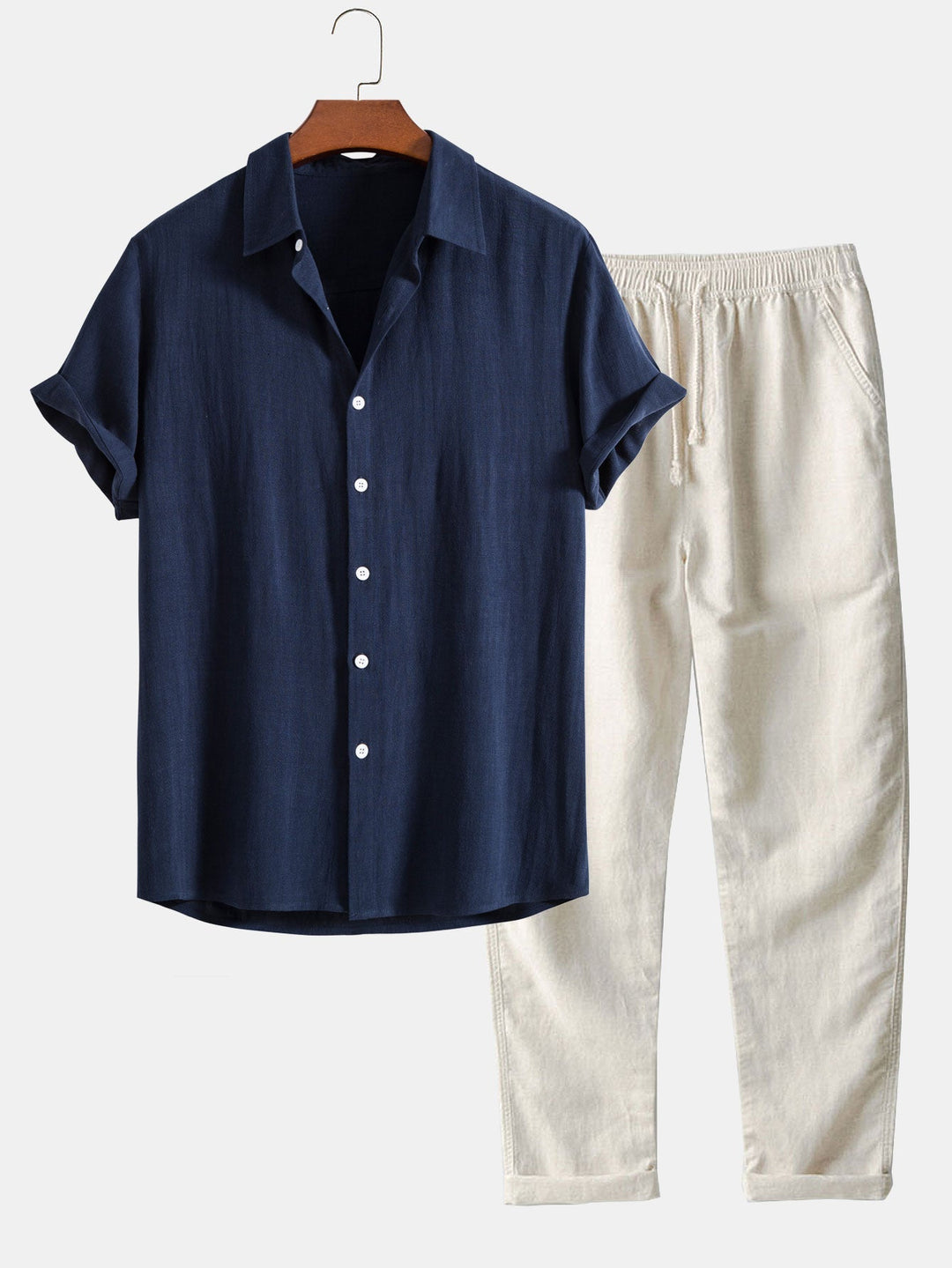 Stylish Men's Set with Stand Collar Shirt and Comfortable Pants