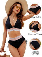 Damen zweiteiliges Bikini mit hohem Bund und formender Konstruktion