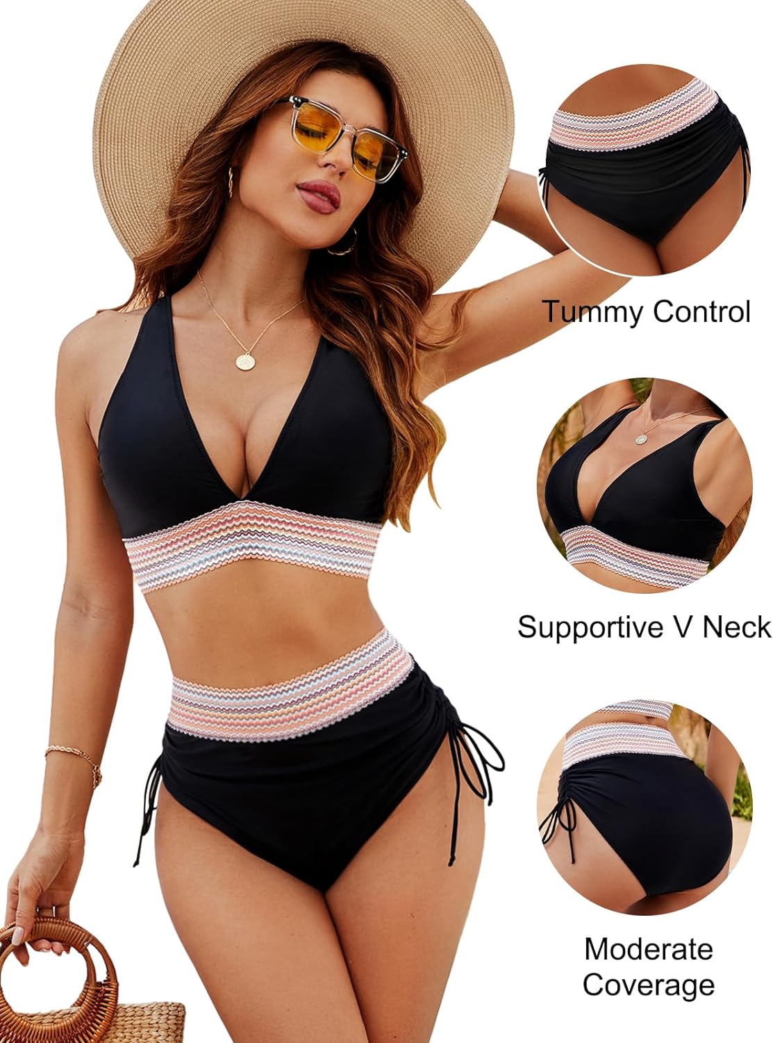 Stylisches Bikini mit hohem Bund und elastischem Taillenband für den Strand