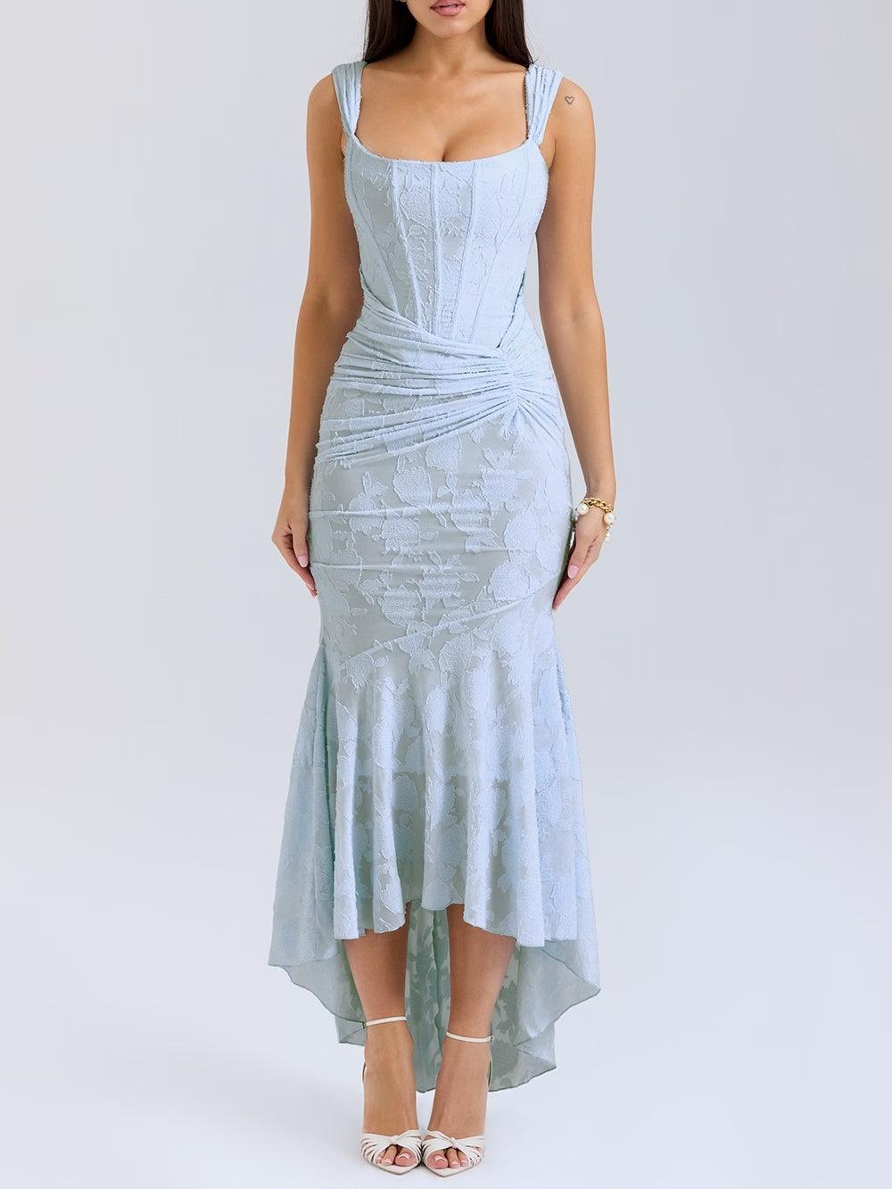 Damen-Maxikleid mit Blumenmuster und figurformender Konstruktion  