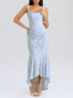 Damen-Maxikleid mit Blumenmuster und figurformender Konstruktion  