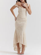 Damen-Maxikleid mit Blumenmuster und figurformender Konstruktion  