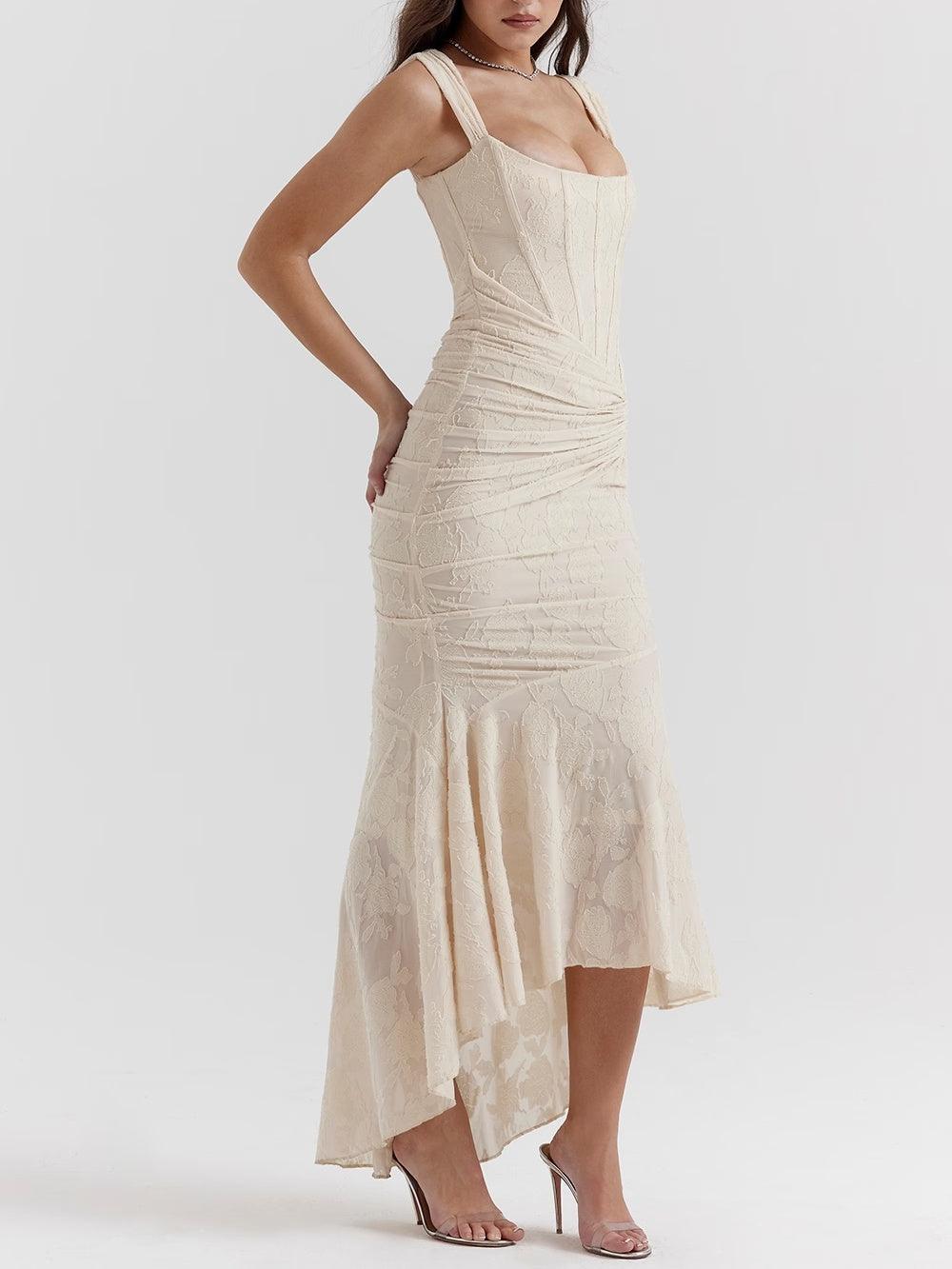 Damen-Maxikleid mit Blumenmuster und figurformender Konstruktion  