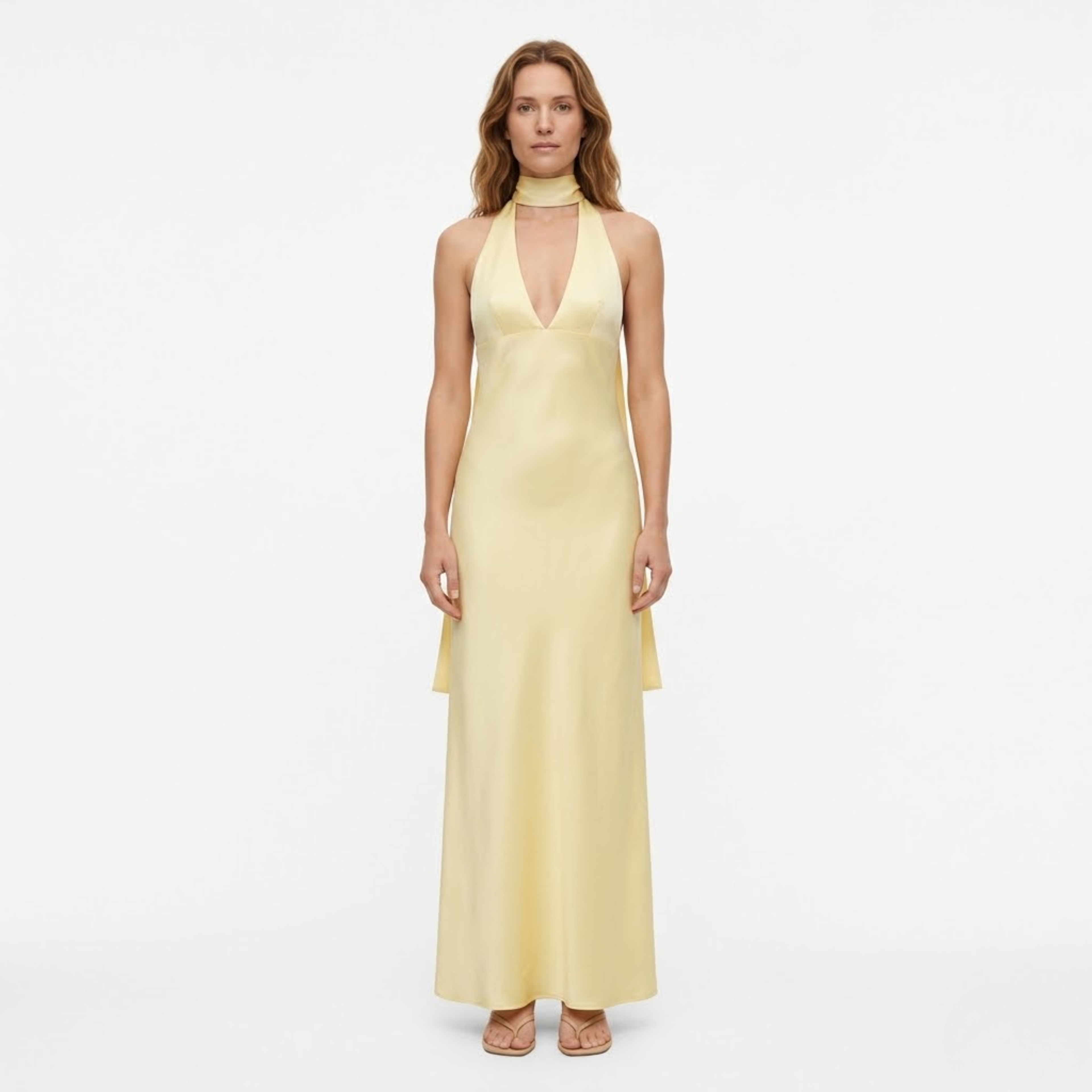 Damen Maxikleid mit tiefem Ausschnitt und Empire-Taille
