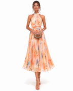Damska Sukienka Maxi z Halter Neck i Akwarelowym Motywem