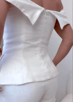 Women's Two-Piece Cotton and Linen Set with Short Top and Pants