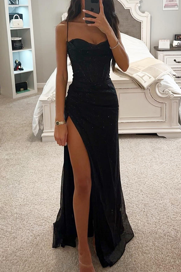 Elegancka Sukienka Maxi z Rozcięciem i Dopasowanym Krojem na Wieczór