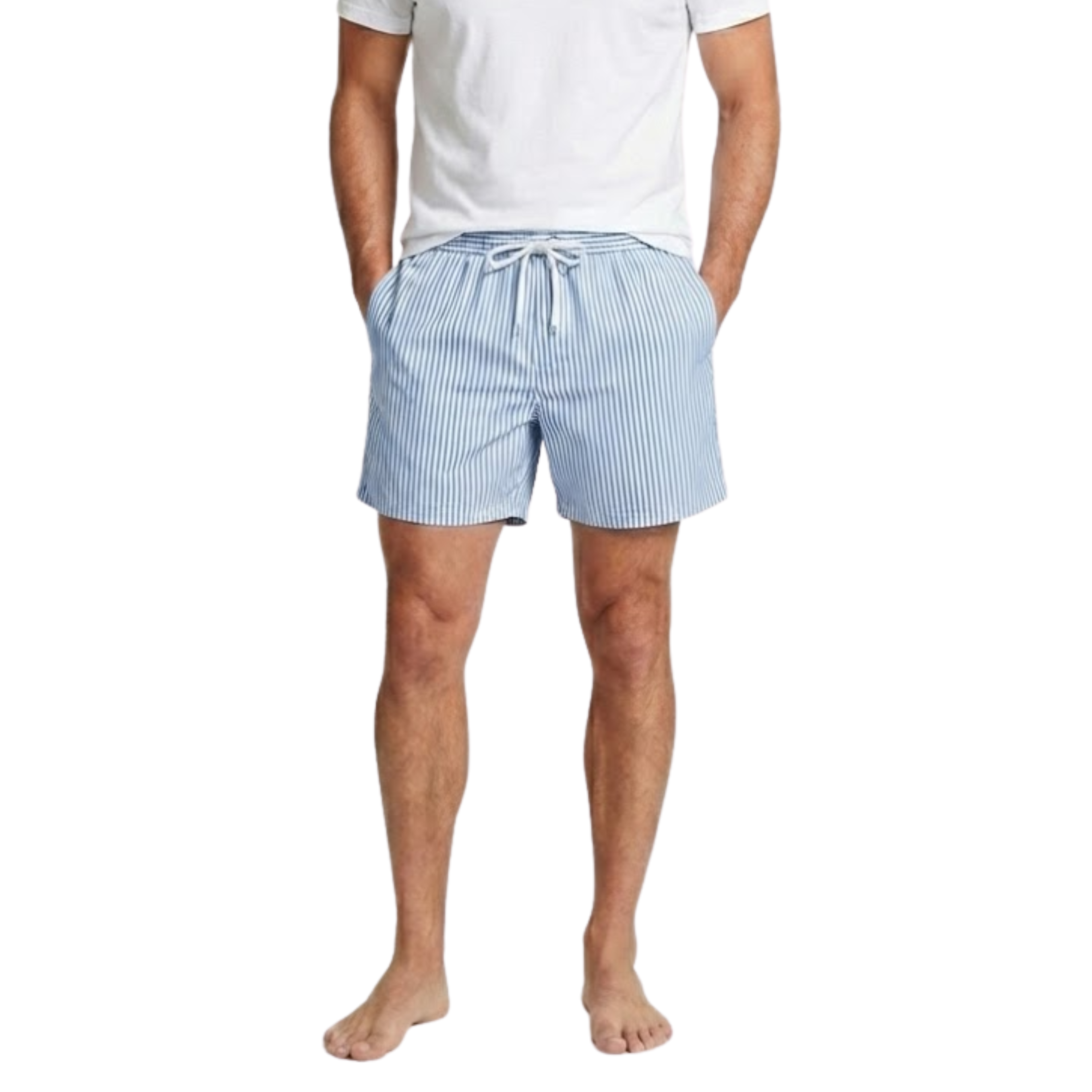 Herren Strandshorts mit vertikalen Streifen, elastischem Bund und lockerem Schnitt
