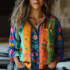 Damen Boho-Bluse mit Vintage-Muster
