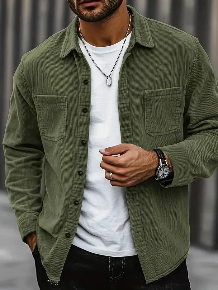 Męskie Overshirt z Prążkowanej Tkaniny