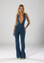 Damski Dopasowany Kombinezon Jeansowy Modelujący Sylwetkę Stylowy