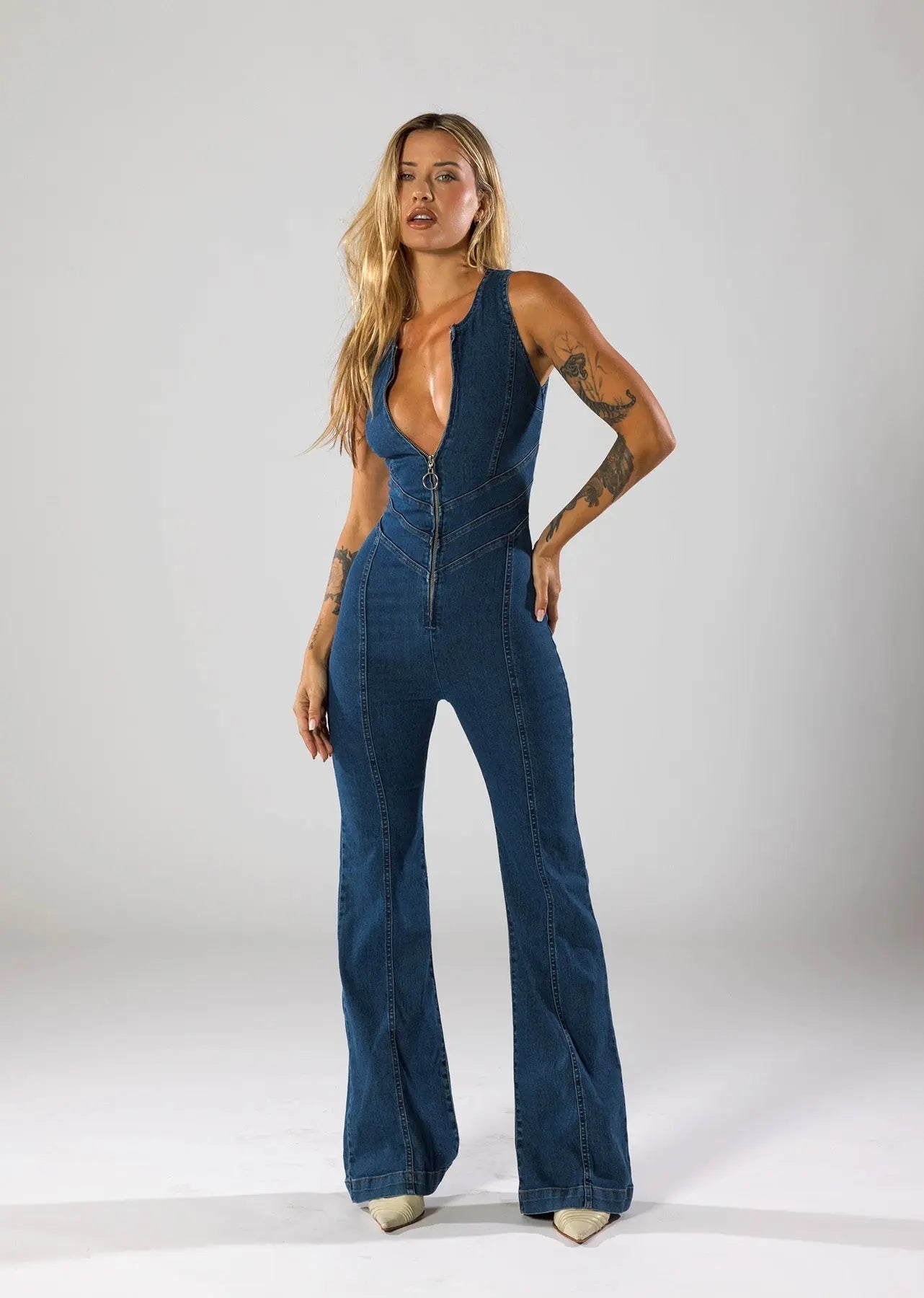 Damski Dopasowany Kombinezon Jeansowy Modelujący Sylwetkę Stylowy