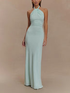 Women's Maxi Dress with Halter Neck and Ruching in a Fitted Cut