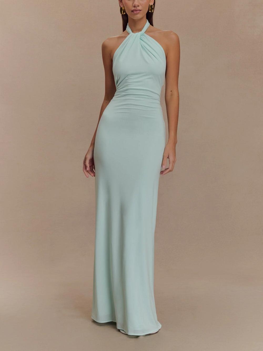 Women's Maxi Dress with Halter Neck and Ruching in a Fitted Cut
