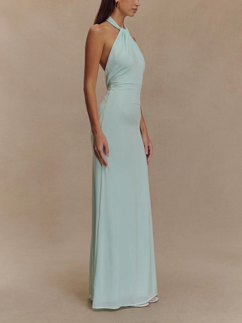 Women's Maxi Dress with Halter Neck and Ruching in a Fitted Cut