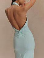 Women's Maxi Dress with Halter Neck and Ruching in a Fitted Cut
