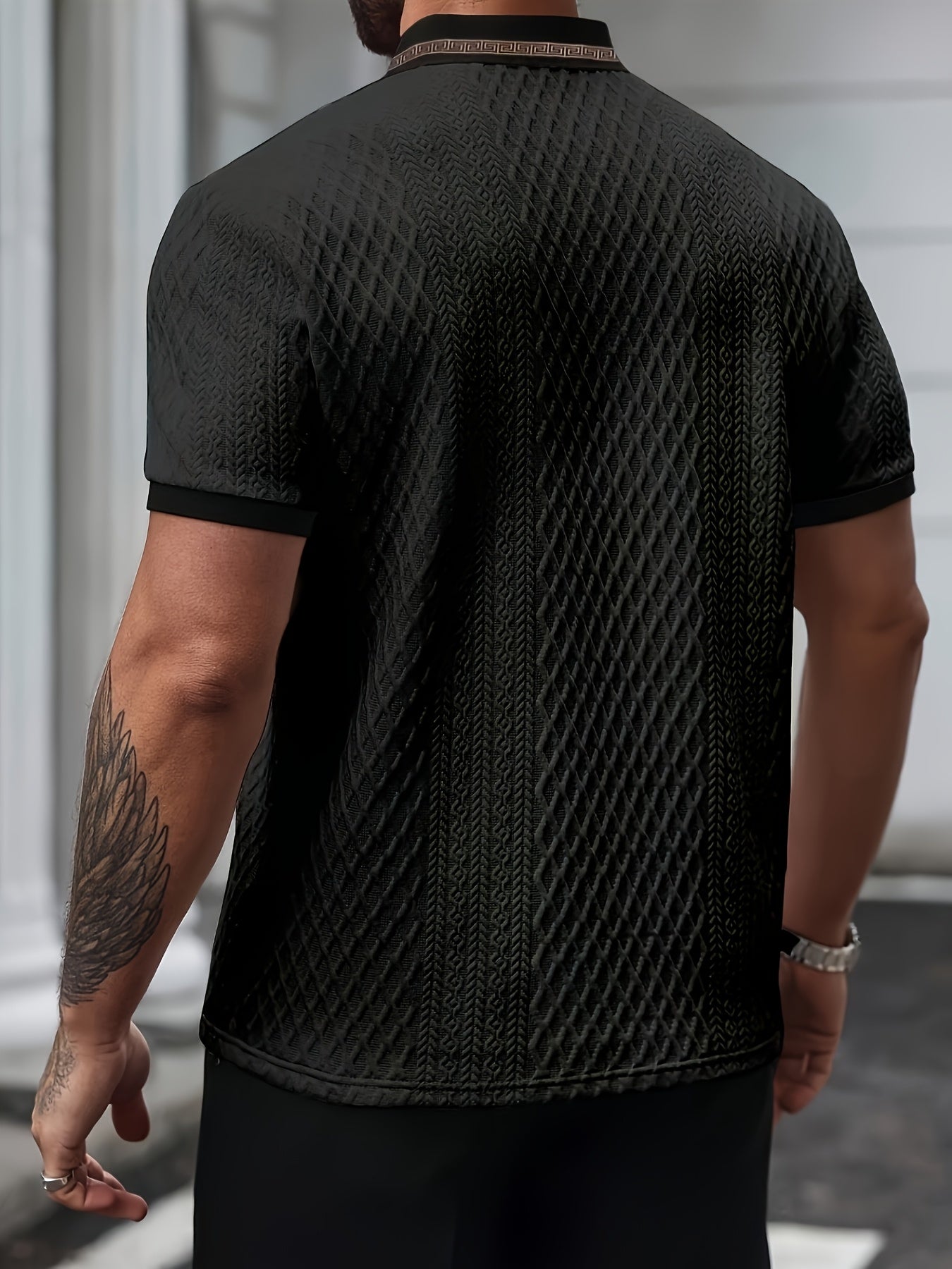 Męskie Teksturowane Polo Slim Fit z Krótkim Rękawem