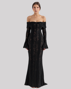 Elegantes Damen Spitzen-Maxikleid mit Carmenausschnitt