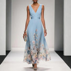 Damen Midi Kleid mit Blumenmuster und Wickelausschnitt