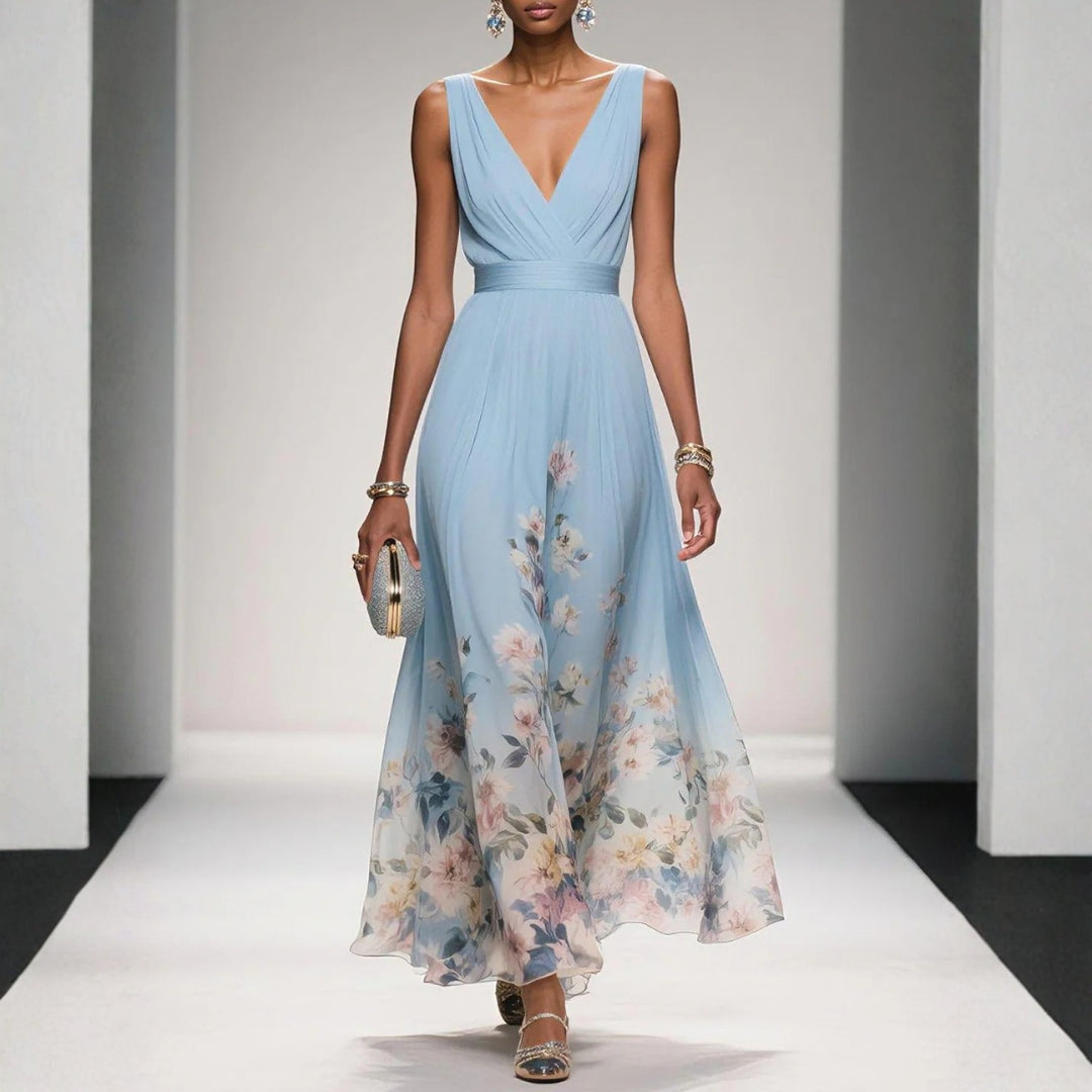 Damen Midi Kleid mit Blumenmuster und Wickelausschnitt