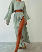 Women's Linen Two-Piece Set with Lightweight Summer Construction