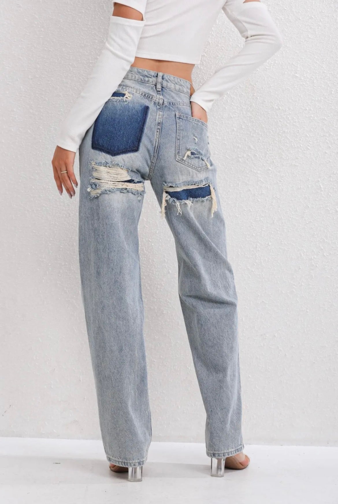 Damskie Jeansy z Przetarciami o Luźnej Konstrukcji Vintage