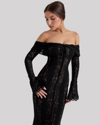 Elegantes Damen Spitzen-Maxikleid mit Carmenausschnitt