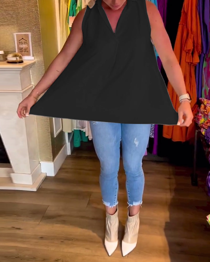 Damski Top Bez Rękawów z Ruffles i Rewersem o Eleganckiej Linii