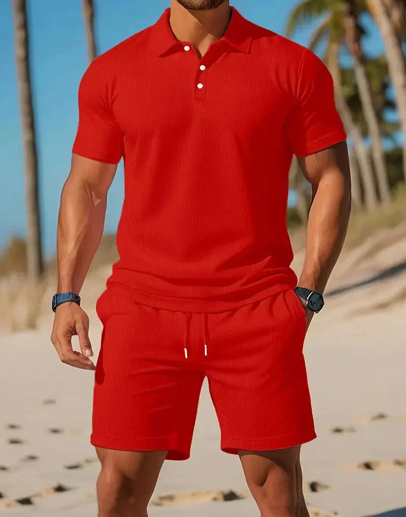 Men's Summer Two-Piece Set Made of Lightweight Knitwear