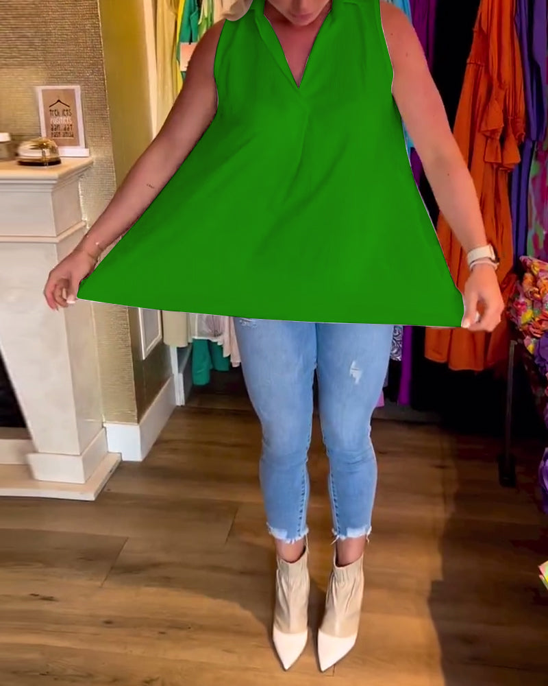 Damski Top Bez Rękawów z Ruffles i Rewersem o Eleganckiej Linii