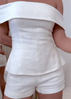 Women's Two-Piece Cotton and Linen Set with Short Top and Pants