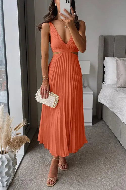 Damska Sukienka Midi Plisowana Elegancka Zwiewna na Wyjątkowe Okazje