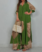 Women's Set with Button-Up Shirt and Wide Pants