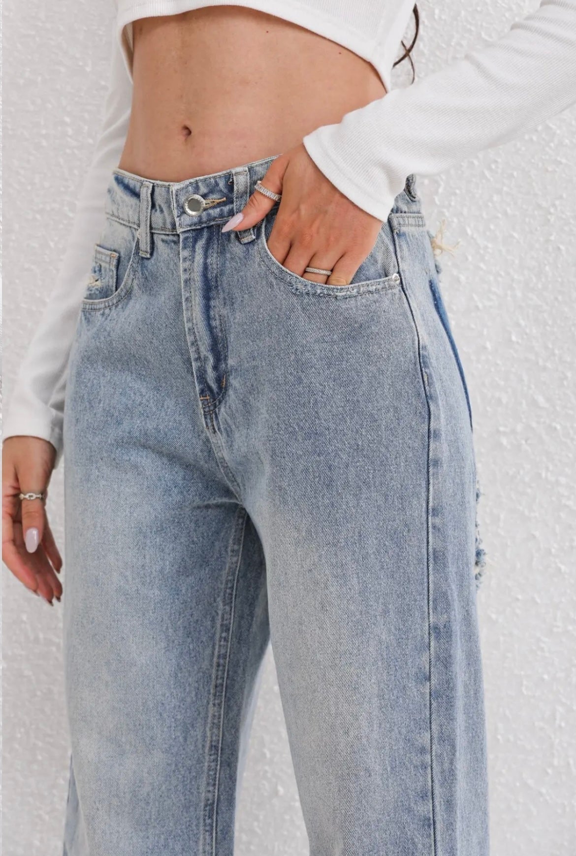Damskie Jeansy z Przetarciami o Luźnej Konstrukcji Vintage