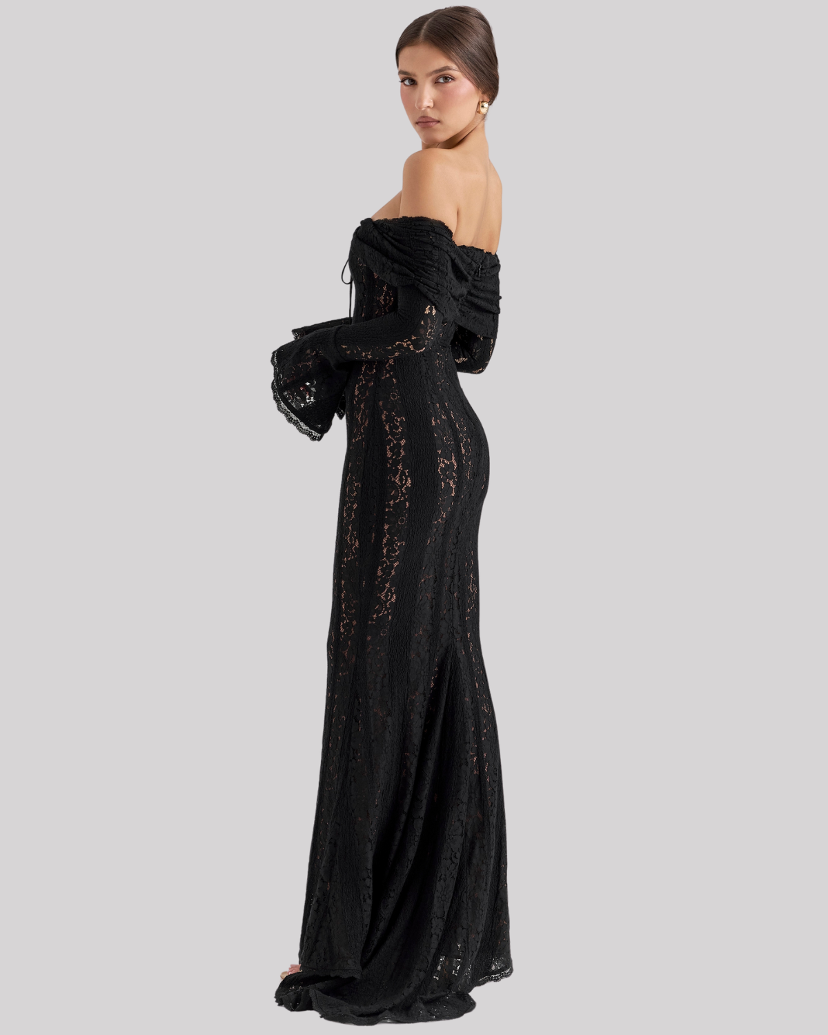 Elegantes Damen Spitzen-Maxikleid mit Carmenausschnitt
