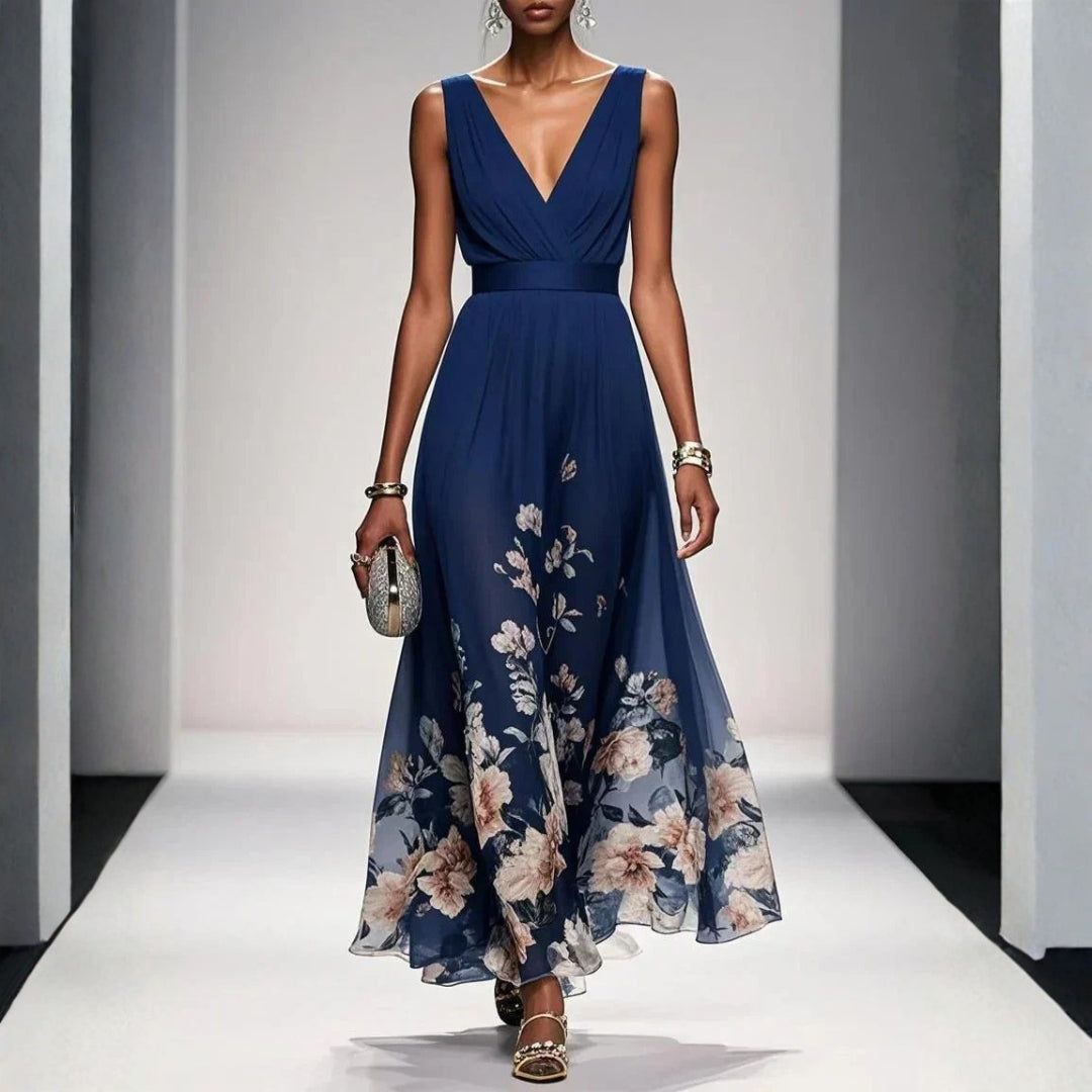 Damen Midi Kleid mit Blumenmuster und Wickelausschnitt