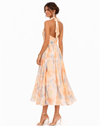 Damska Sukienka Maxi z Halter Neck i Akwarelowym Motywem
