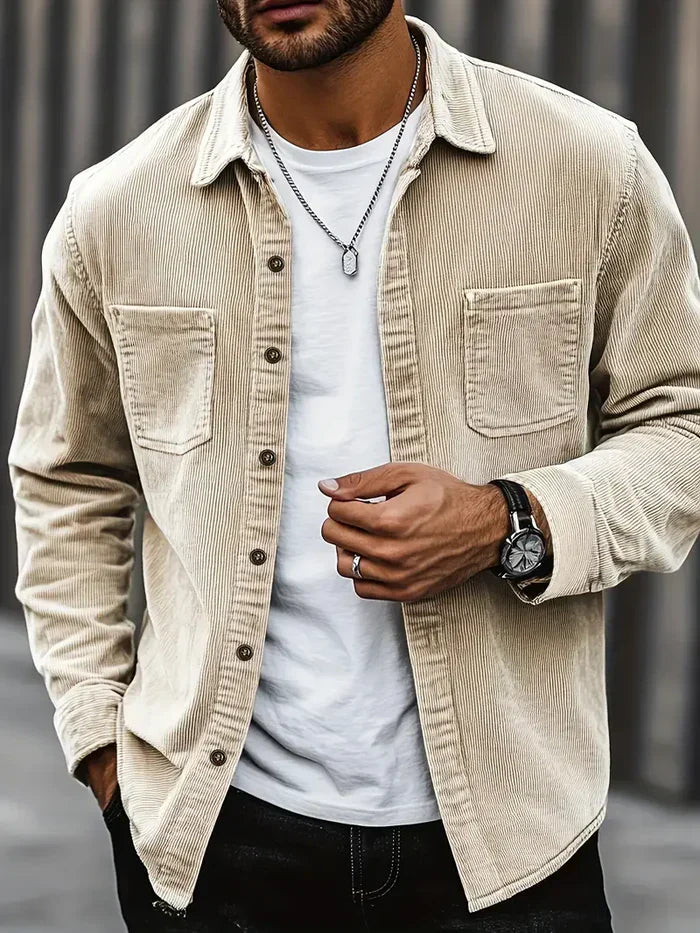 Męskie Overshirt z Prążkowanej Tkaniny