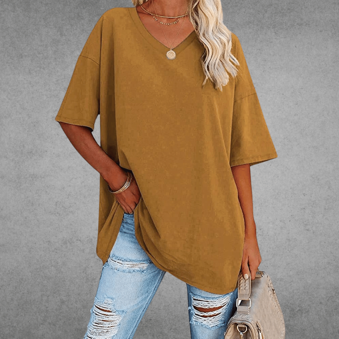 Damski T‑shirt z Dekoltem V i Lekką Konstrukcją