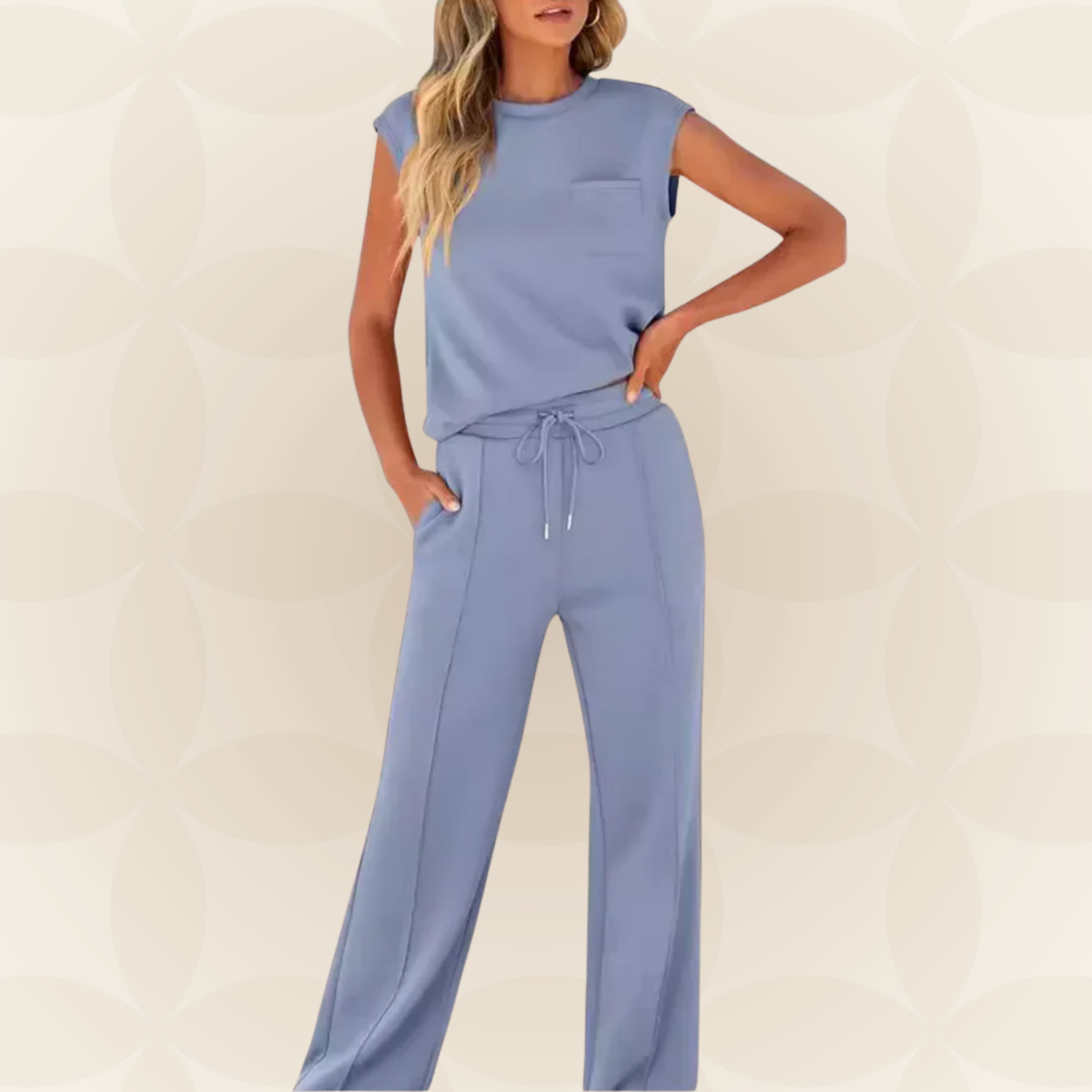 Damen Casual Set mit kurzem Ärmel und elastischem Bund