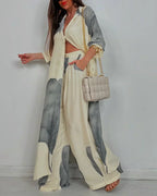 Women's Set with Button-Up Shirt and Wide Pants