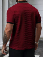 Męskie Teksturowane Polo Slim Fit z Krótkim Rękawem