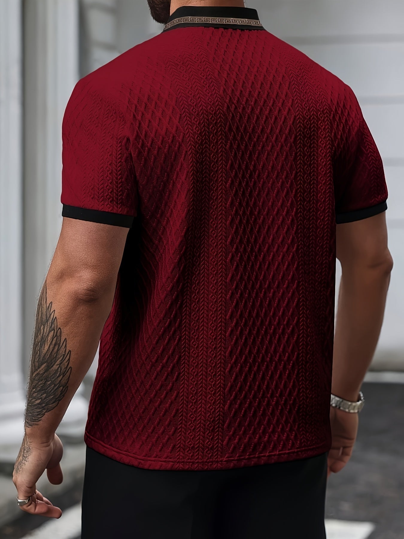 Męskie Teksturowane Polo Slim Fit z Krótkim Rękawem