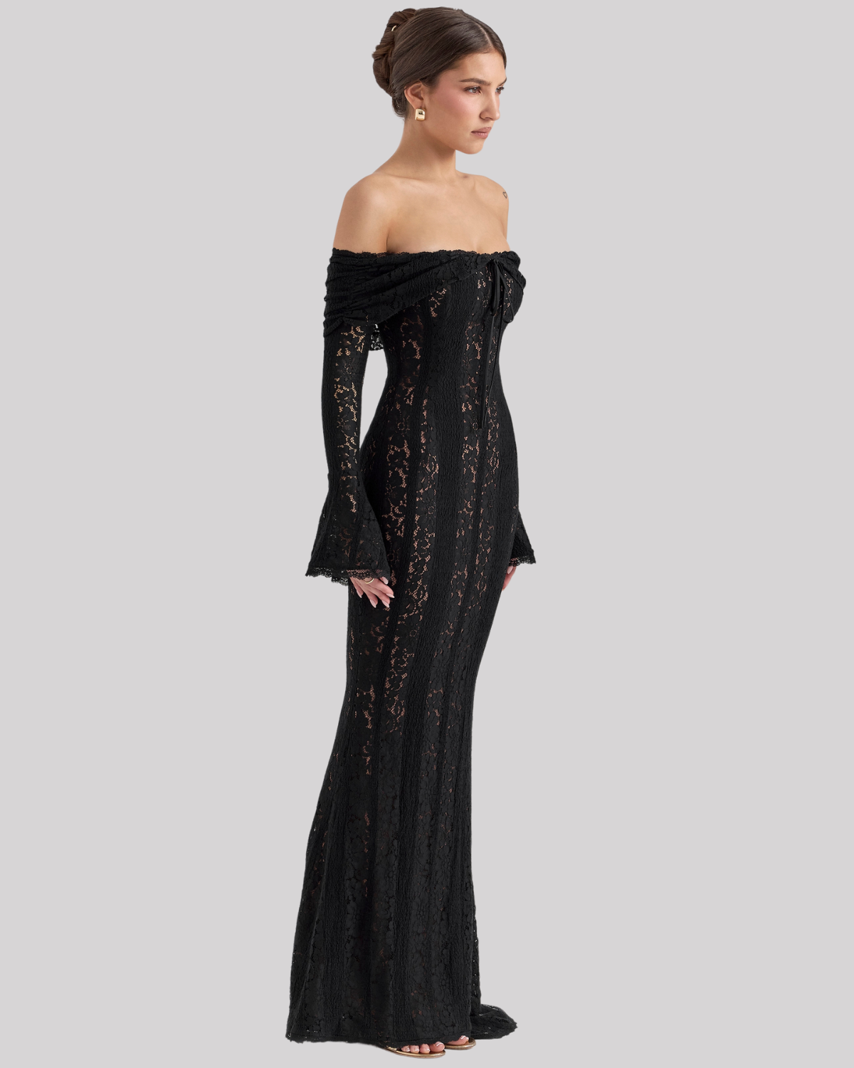Elegantes Damen Spitzen-Maxikleid mit Carmenausschnitt