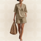 Damen zweiteiliges Sommer-Set mit Bluse und Shorts