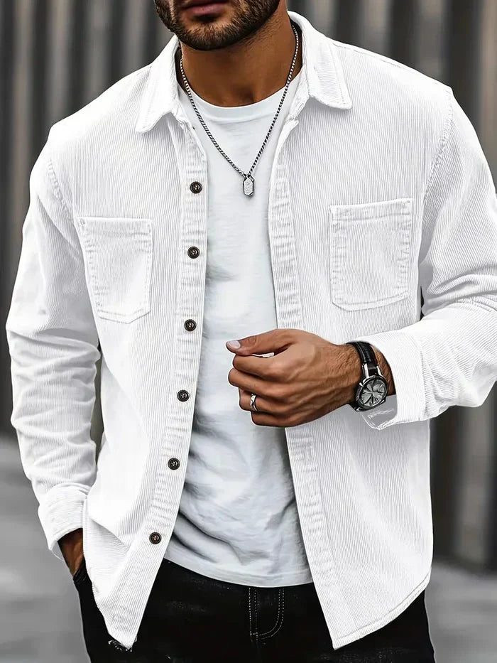 Męskie Overshirt z Prążkowanej Tkaniny